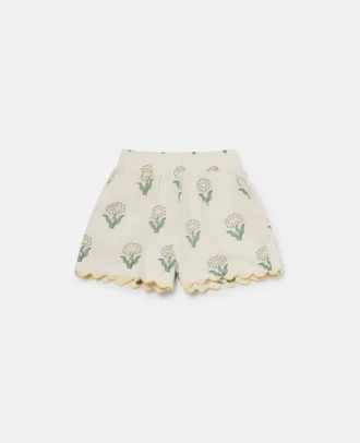 Daisies shorts med elastisk kant och vågig kant