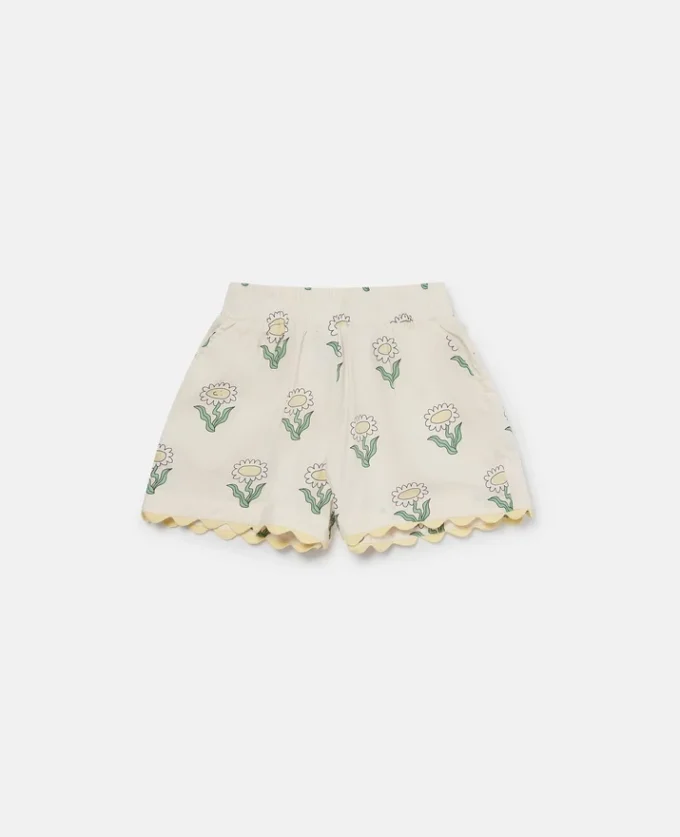 Daisies shorts med elastisk kant och vågig kant