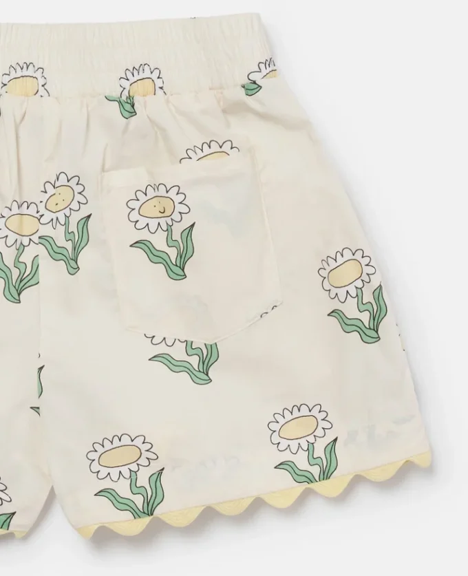 Daisies shorts med elastisk kant och vågig kant