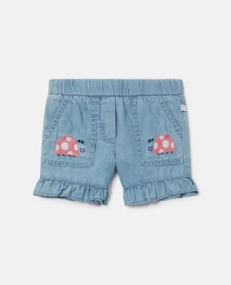 Denimshorts med broderad nyckelpiga