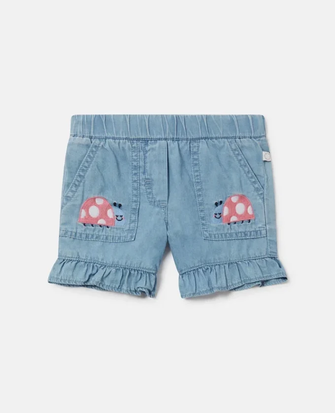 Denimshorts med broderad nyckelpiga