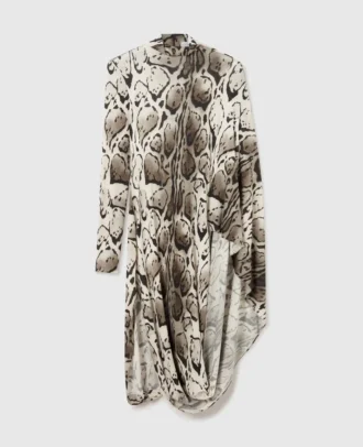 Drapierad midiklänning med molnleopardmönster