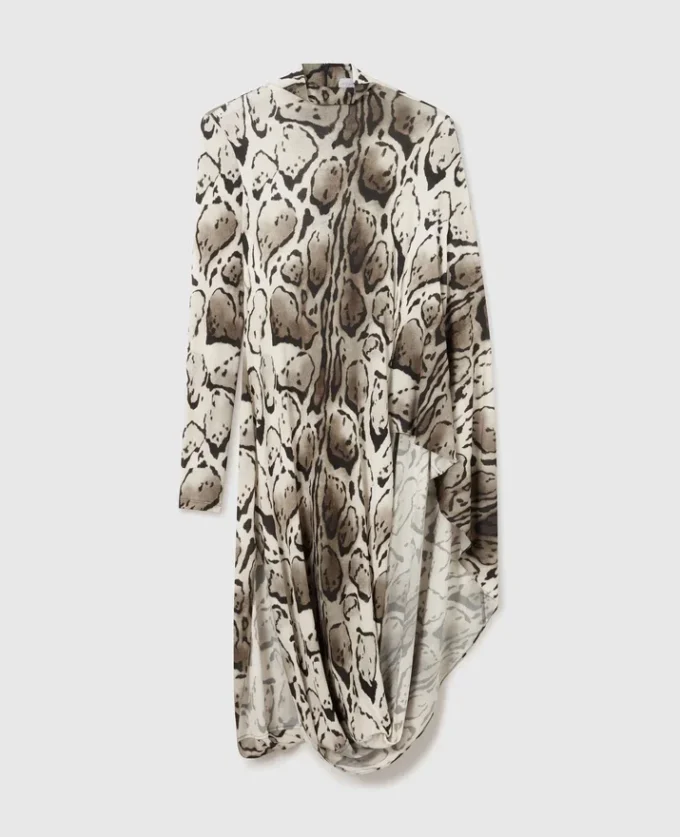 Drapierad midiklänning med molnleopardmönster Drapierad midiklänning med molnleopardmönster