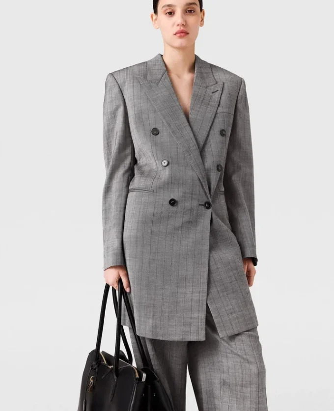 Dubbelknäppt miniklänning i randig blazer