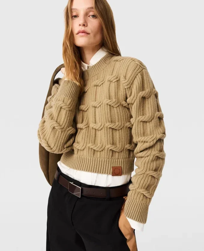 Falabella kabelstickad tröja med rund hals
