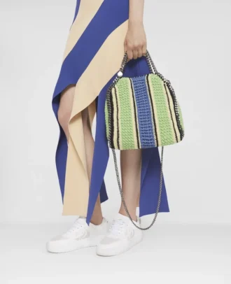 Falabella Striped Cotton Crochet Mini Tote Bag