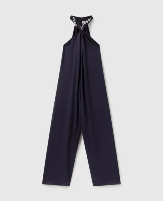 Halterneck-overall i satin med kulkedja