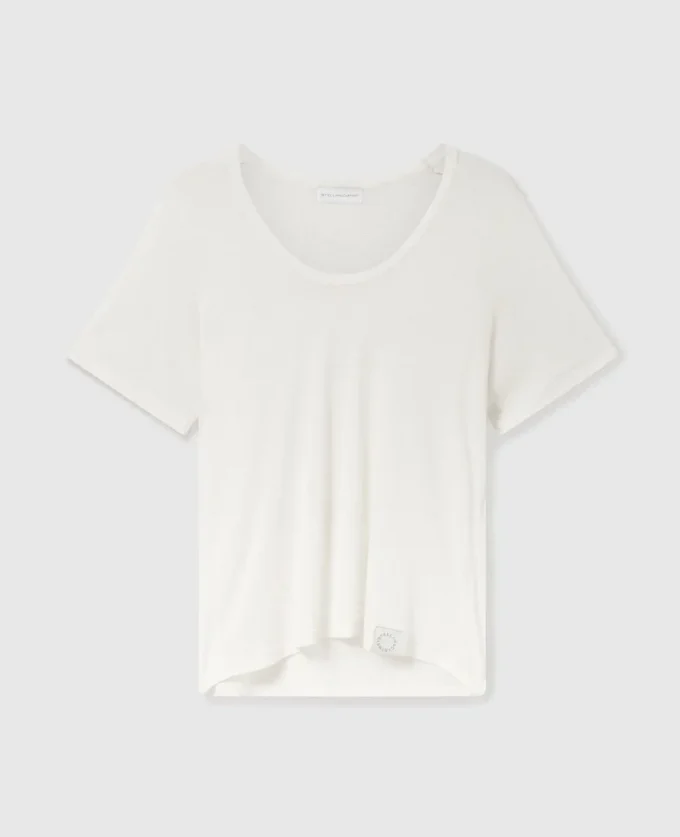 Halvtransparent stickad T-shirt med rund hals Halvtransparent stickad T-shirt med rund hals