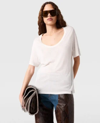 Halvtransparent stickad T-shirt med rund hals