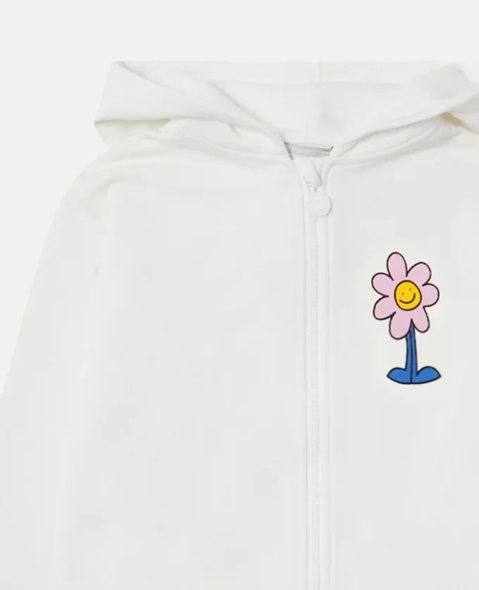 Huvtröja med dragkedja och blommig grafik Huvtröja med dragkedja och blommig grafik