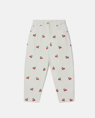 Jeans med broderade körsbär