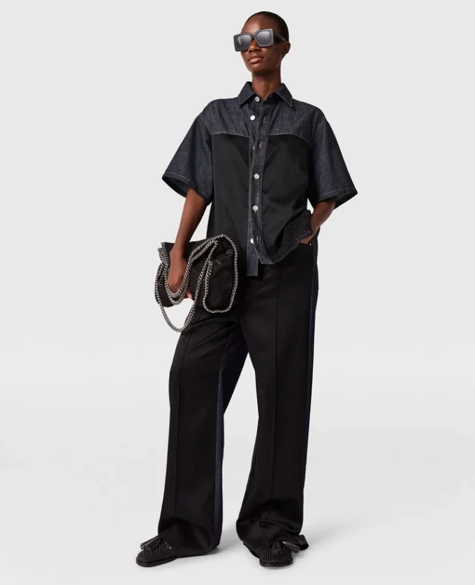 Kortärmad denimskjorta med satinpanel