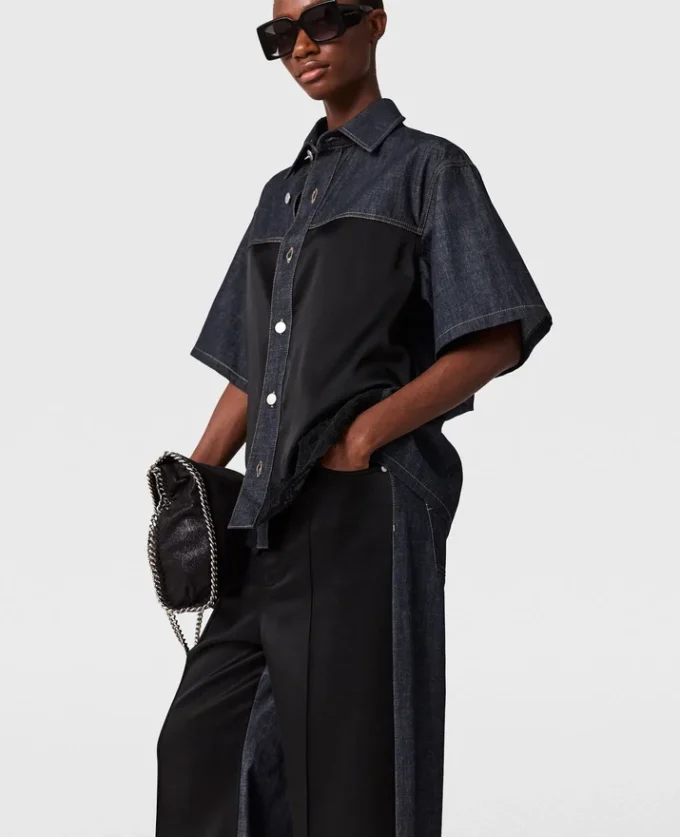 Jeans med vida ben och satinpaneler