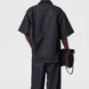 Kortärmad denimskjorta med satinpanel