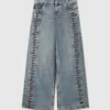 Jeans med vida ben och snörning