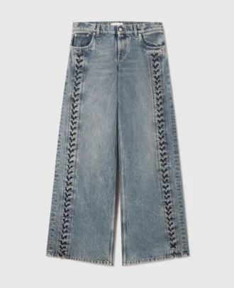 Jeans med vida ben och snörning