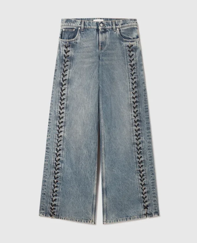 Jeans med vida ben och snörning