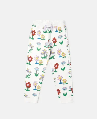 Joggingbyxor med blommönster och dragsko