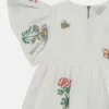 Klänning med blommig broderi och korta ärmar