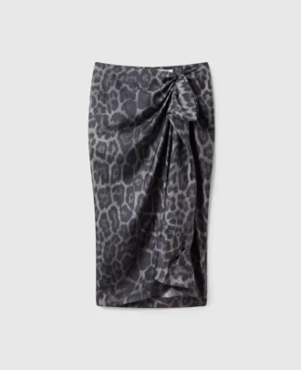Knutet asymmetriskt leopardmönstrat midikjol