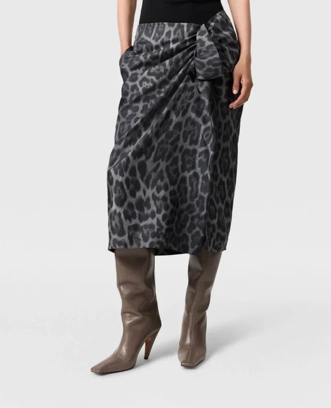 Knutet asymmetriskt leopardmönstrat midikjol Knutet asymmetriskt leopardmönstrat midikjol