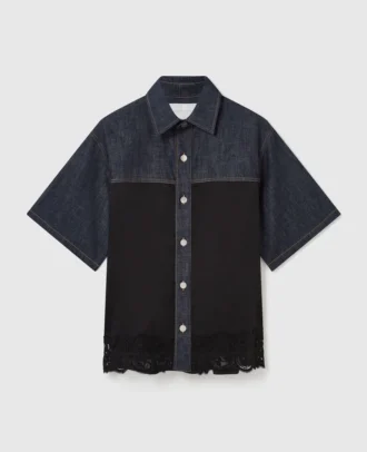 Kortärmad denimskjorta med satinpanel