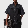 Kortärmad denimskjorta med satinpanel