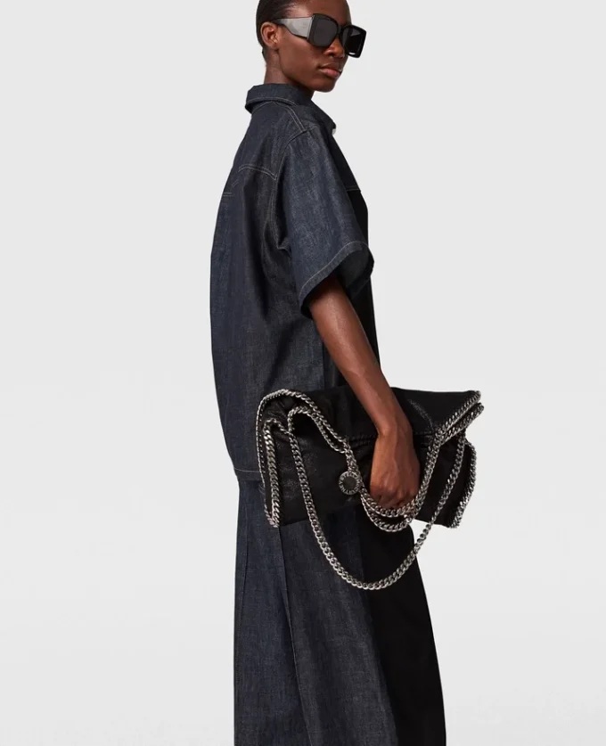 Kortärmad denimskjorta med satinpanel
