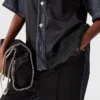 Kortärmad denimskjorta med satinpanel