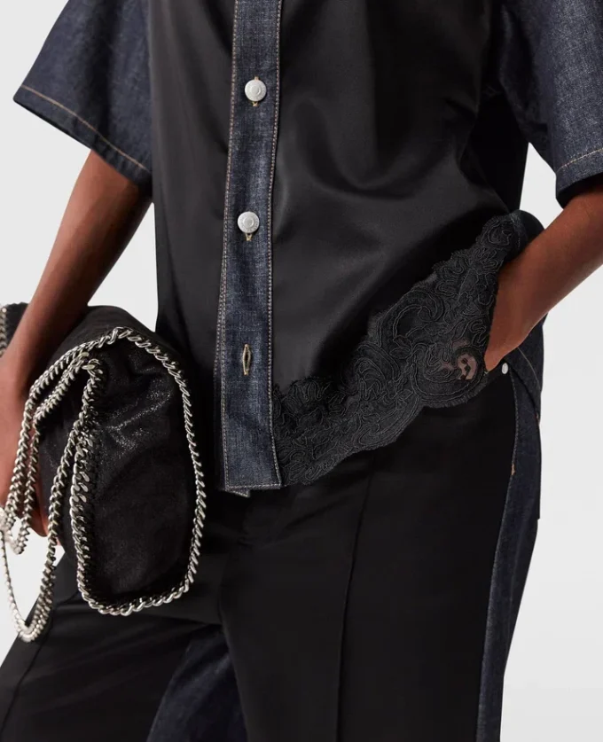 Kortärmad denimskjorta med satinpanel