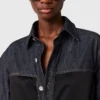 Kortärmad denimskjorta med satinpanel