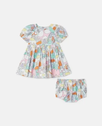 Kortärmad klänning med skogsmönster och bloomers