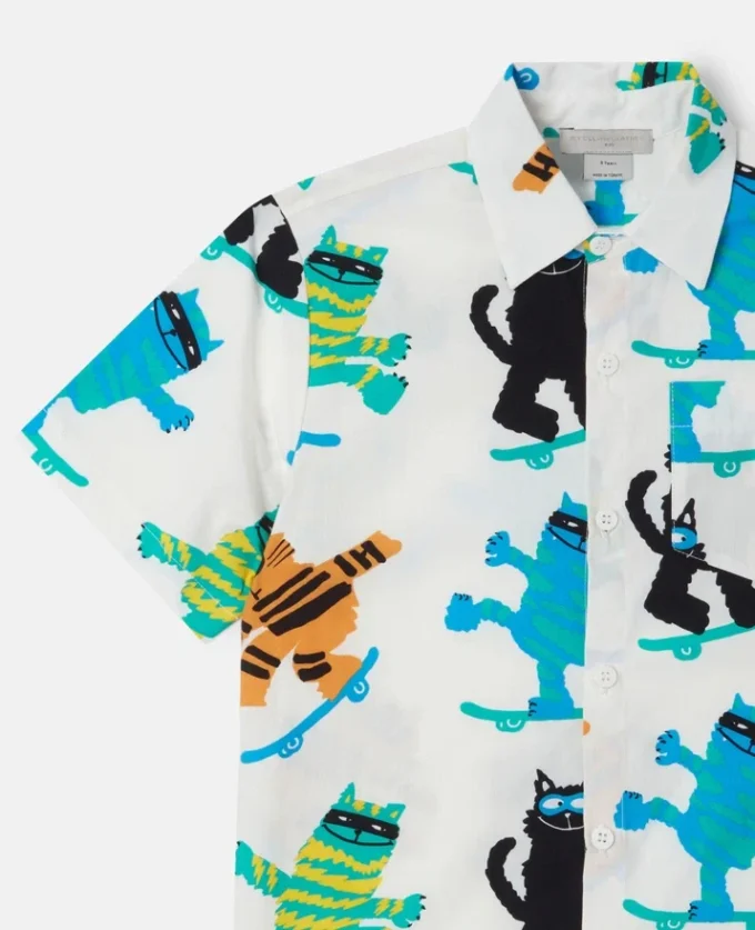 Kortärmad skjorta med kattmönster