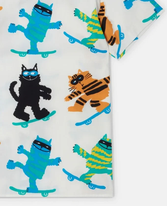 Kortärmad skjorta med kattmönster