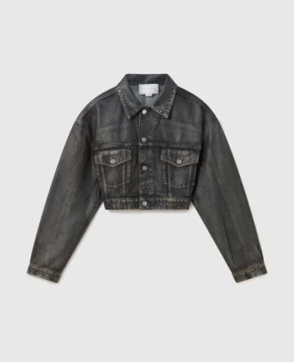 Åldrad kort denimjacka med paneler