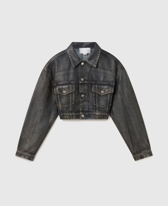 Åldrad kort denimjacka med paneler Åldrad kort denimjacka med paneler