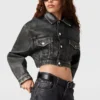 Åldrad kort denimjacka med paneler Åldrad kort denimjacka med paneler