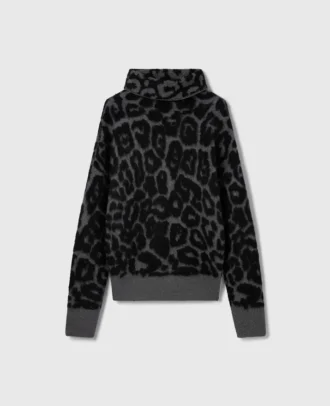 Leopardmönstrad jacquardtröja med hög hals