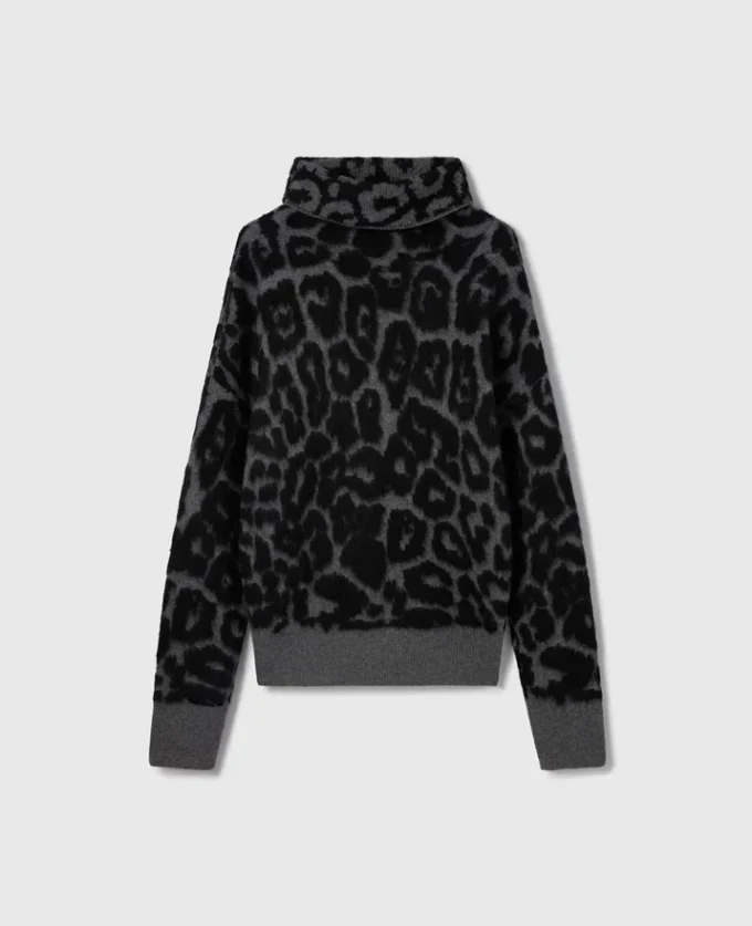 Leopardmönstrad jacquardtröja med hög hals Leopardmönstrad jacquardtröja med hög hals