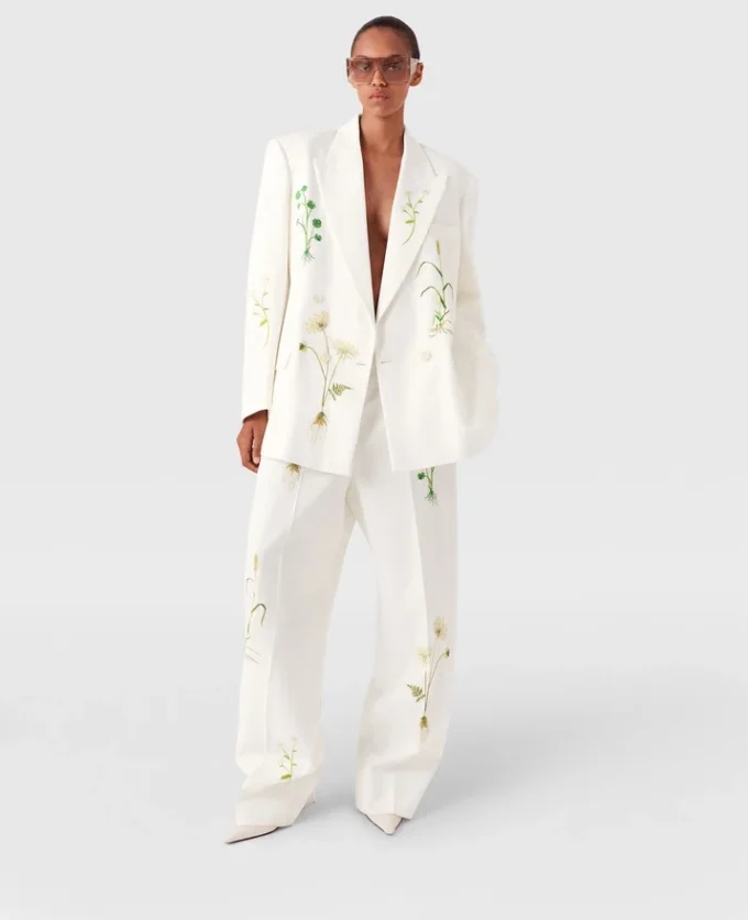 Lågmidjade blommiga byxor med raka ben