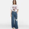 Little Black Bunny broderade jeans med vida ben
