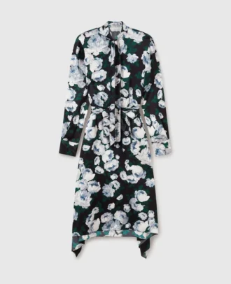 Långärmad midiklänning i mesh med blommönster