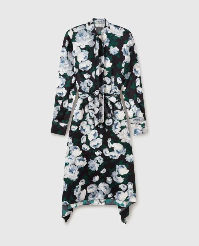 Långärmad midiklänning i mesh med blommönster