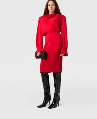 Långärmad midiklänning med cowl neck