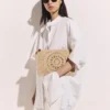 Logo Raffia Clutch Pouch