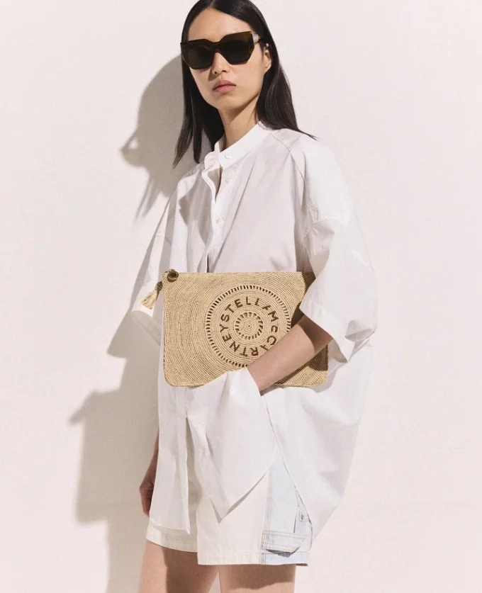 Logo Raffia Clutch Pouch