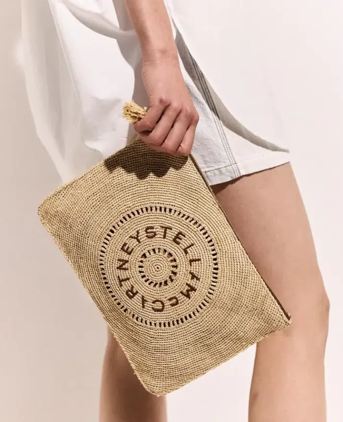 Logo Raffia Clutch Pouch