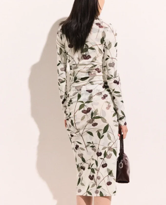 Cherry Print Mesh långärmad topp