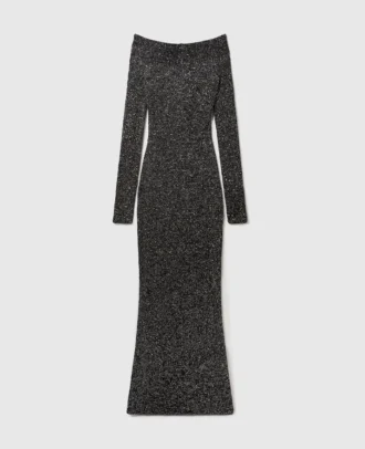 Off-shoulder-klänning i paljett med golvlängd