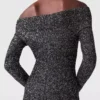Off-shoulder-klänning i paljett med golvlängd